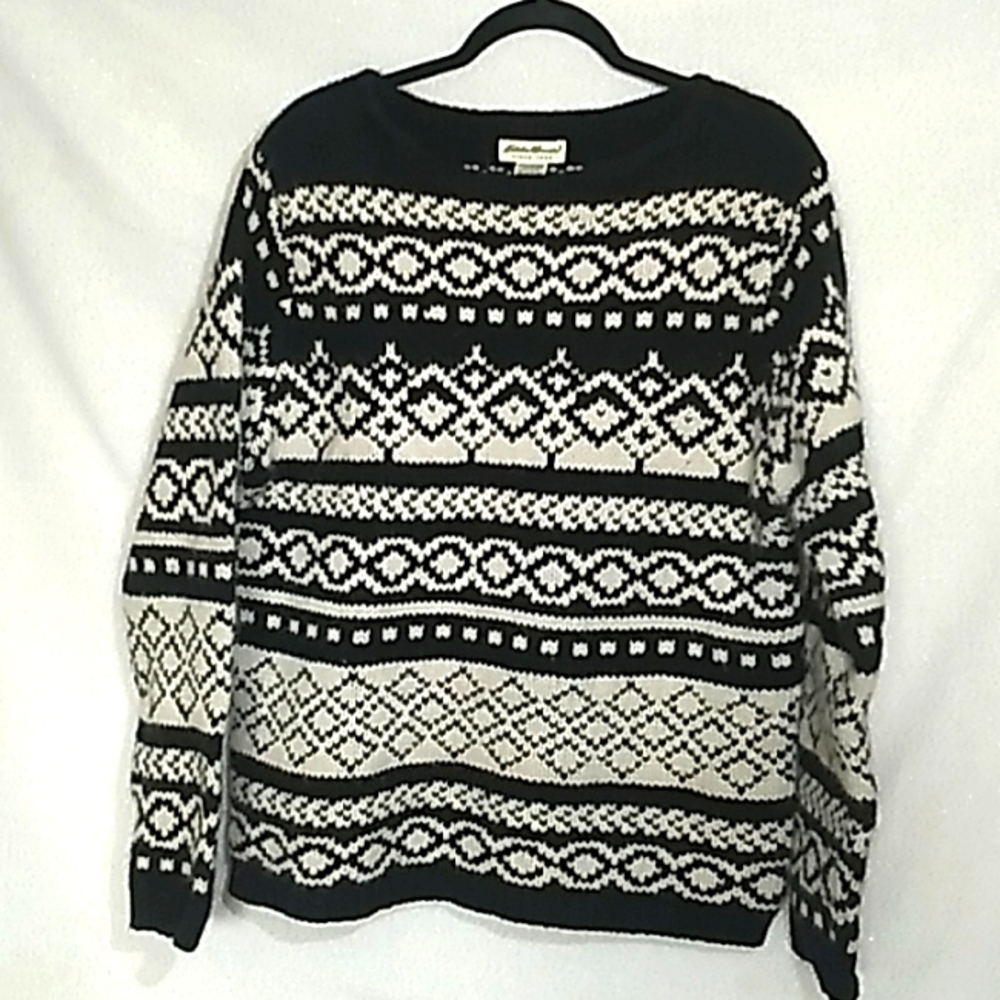 Eddie Bauer Lambs Wool Rabbit Hair blend sweater Fair Isle Vintage Size Large
